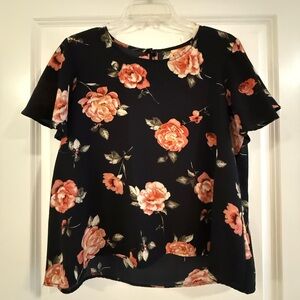 Rewind Black and Pink Floral Blouse